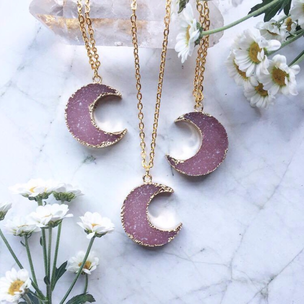 'Silent Tones' Crescent Moon Resin Gold Necklace - Picture 2 of 7